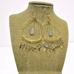 Clear Quartz  Semiprecious Stone Earrings Gold Plated